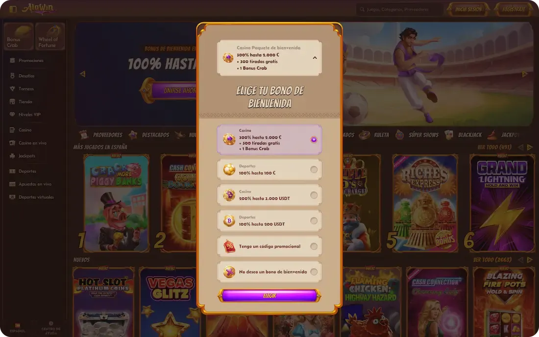 bono de bienvenida del casino alawin